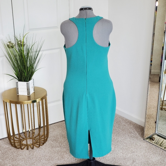 H&M Womens High Neck Bodycon Racerback Dress Size 14 Green - Picture 4 of 10
